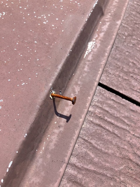 棟板金の釘が抜けている